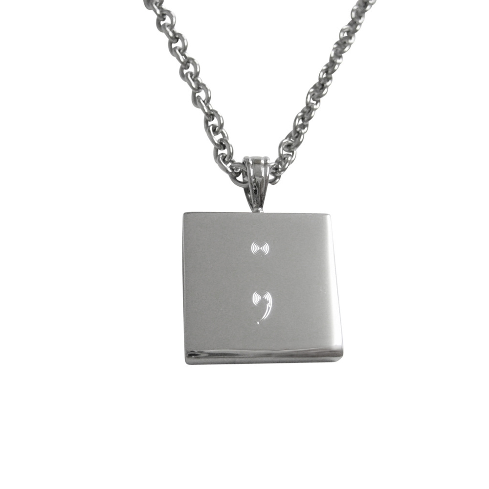 Etched Semicolon Sign Pendant Necklace